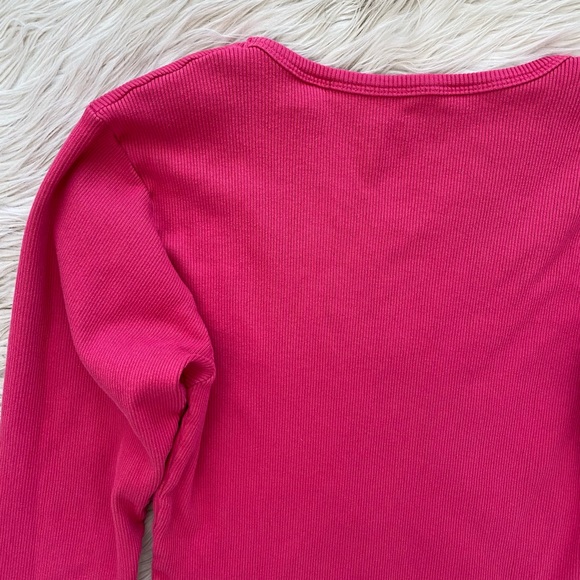 Big Bud Press Hot Pink Many Colors V-Neck Ribbed Long Sleeve Tee Shirt - Picture 7 of 7